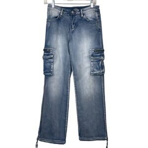 Flamingals Womens hDenim Cargo Pants Size M Zip Pockets Drawstring Ankles